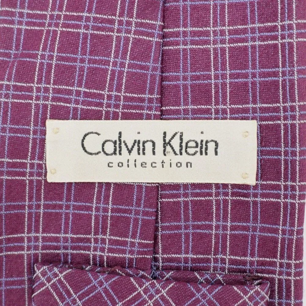 Calvin Klein Collection Purple /‎ Red Blue White Check Woven Silk Tie